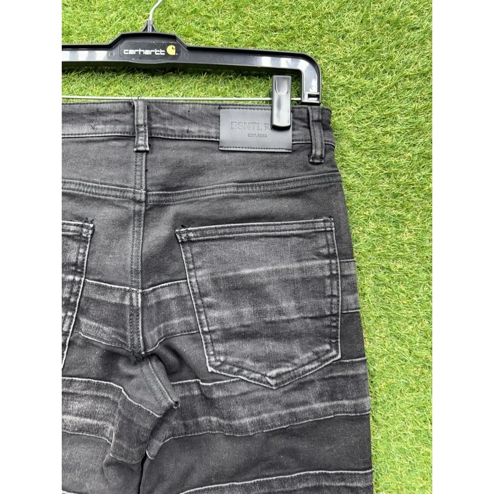 Esntls Jeans Mens 28 28x34 Black Denim Skinny Fit Slim Ripped Stacked y2k Grunge